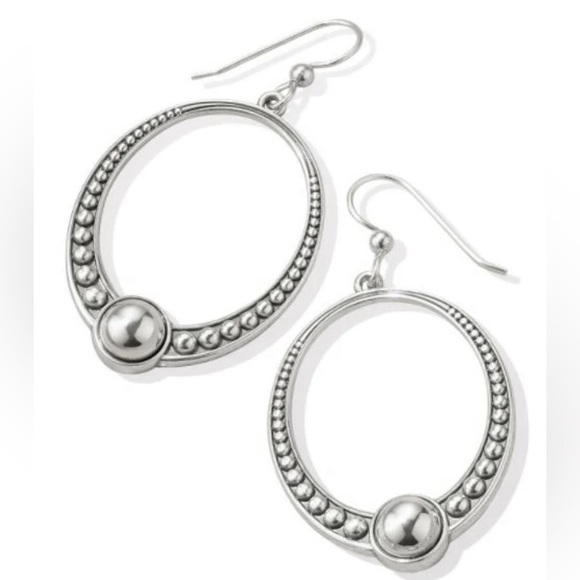 Brighton EUC Oval French Wire Silver Hoop Earrings - Picture 1 of 6